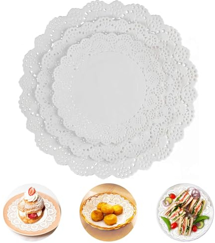 300 Blatt Spitzendeckchen Rund Tortenspitze Weiß, Tortenspitze Papier, Rund Papierdeckchen Tischsets Papier, Papieruntersetzer für Hochzeit, Geburtstag, Kuchen, Desserts, Geschirr, Tischdekoration (A)