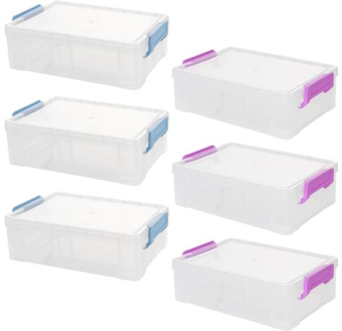 SINJEUN 6 Stück Transparente Stiftebox Stapelbar, 22,5 x 14 x 7 cm Aufbewahrungsbox mit Deckel, Durchsichtige Bleistiftboxen Schreibtisch Organizer für Hause, Büro