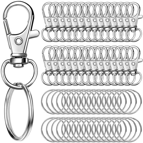 JOLCEEY 120pcs Swivel Lobster Clasps & Key Ring Hoops, 60pcs Metal Keyring Clips Keychain Hooks and 60pcs Split Rings for Jewellery Making Hanging Crafts