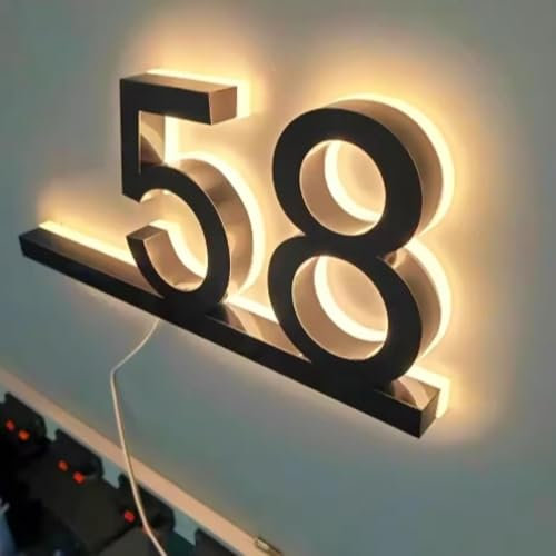 Números LED personalizados para casa, letrero de número de dirección iluminado, número de puerta retroiluminado de metal, letrero retroiluminado de metal (2 dígitos, 14 cm)