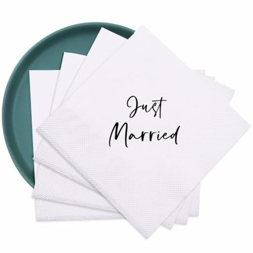 100 Stück Hochzeit Servietten Papierservietten Servietten bedruckt mit „Just Married“ Tischdekoration Hochzeitsdekoration für Hochzeitsfeier Weihnachten Geburtstag Brautdekorationen,Weiß