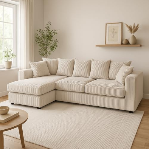 SQUAREBOXX Lennox Corner Sofa Set, Reversible Left/Right Hand Facing, Multiple Colours Available (Cream, Left Hand Facing)