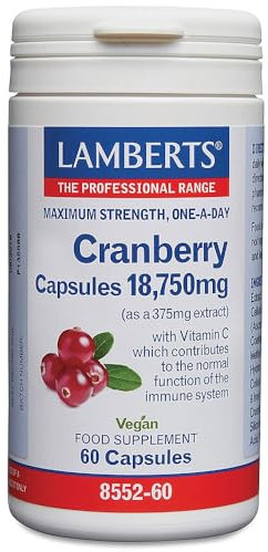 Lamberts Capsule di mirtillo rosso da 18,750 mg, equivalente ad estratto ad alta resistenza, con vitamina C per il supporto immunitario, 60 capsule