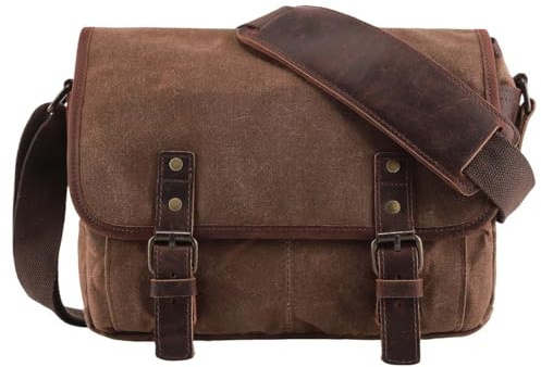 Vmokki Kameratasche für Spiegelreflexkamera, Systemkamera, Objektive, Zubehör DSLR SLR Fototasche Wasserdicht Canvas Echtleder Unisex Camera Bag Retro (Kaffee)