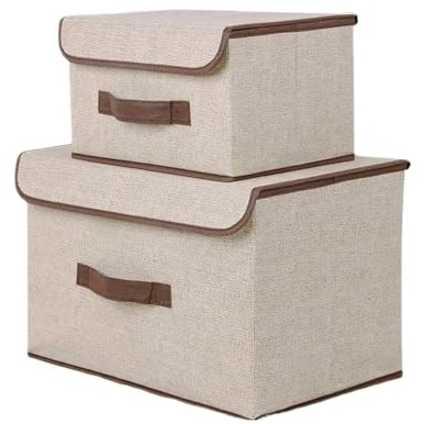 Scatole Portaoggetti Tessuto Pieghevoli 2 Scatole Pieghevoli Portaoggetti In Stoffa Con Coperchio E Maniglie, Grande Capacità Per Armadio Giocattoli(Beige)