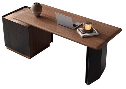 ZENGXJYCQINGJIANG Gaming Desk Modern Home Office Desk with File Cabinet, Black Walnut Finish, Retractable PC Table Writing Workstation(S)