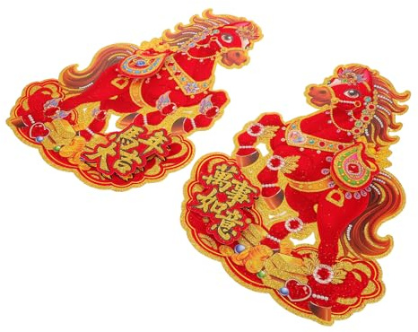 TOGEVAL 2 Stück Türbanner Chinesisches Neujahr 2026 Jahr des Pferdes Rote Papier Türdekoration mit Pferdemotiv Aufkleber für Tür Holz Metall Glas Frühlingsfest Wanddeko für Büro Zuhause