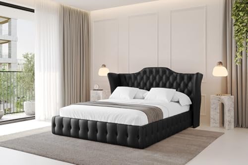 ALTDECOR Polsterbett mit Bettkasten und Lattenrost, Bett mit Kopfteil, Boxbett ohne Matratze, Doppelbett mit Stauraum - MODY - 180x200 Schwarz Kunstleder