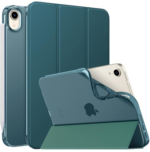 MoKo Coque pour iPad Mini (A17 Pro) 7ème/6ème 2024/2021, Bleu-Vert | Translucide Coque Folio Intelligente de Protection Légère avec Dos en TPU Souple avec Réveil/Sommeil Auto Support Touch ID
