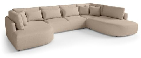 MW EURO-MEBLE Ecksofa Jacobs U - Wohnlandschaft, Polstersofa, Polstercouch (rechte Seite - Beige: Tresor 32)