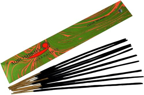 Auroshikha Räucherstäbchen - Indische Aromadüfte, Cedar Incense | Handgefertigte Räucherstäbchen, 10 g Packung, traditionelle Herstellung, sozial verantwortlich, aus dem Sri Aurobindo Ashram.