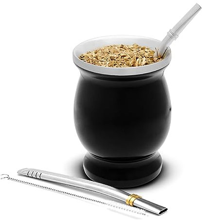 balibetov Yerba Mate Tee Set (Mate Becher) aus Rostfreiem Edelstahl mit Bombilla (Strohhalm) für Mate, Yerba Mate Set Leicht zu Reinigen und Sehr Widerstandsfähig(Schwarz)
