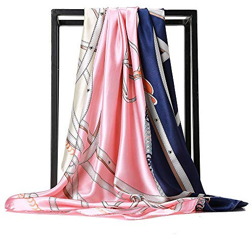 Foulard en soie pour femme - Grand carré Satin 90 cm - rose - 89 cm