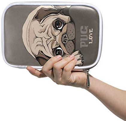 ISAOA Multifunktionales Federmäppchen mit großem Fassungsvermögen für die Schule, niedlicher Mops, Welpe, Hund, Kaffeebraun und stabiles Schreibwaren-Federmäppchen, Kosmetiktasche für Stifte, Make-up,