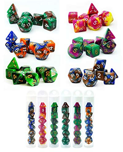Bescon Mini Two Tone Polyhedral RPG Dice Set 10MM, Small Dice Set D4-D20 in Tube, 6 New Assorted Colored of 42