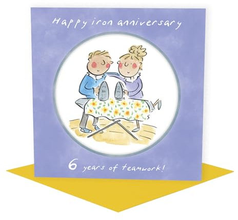 Holy Mackerel 6th (iron) wedding anniversary card by Artist Rosie Brooks. 15cm square and blank inside. Anniversary card for him, her, husband, wife, couple etc