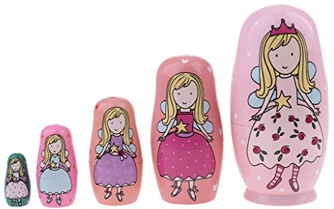 Inzopo Lot de 5 poupées gigognes russes en bois imprimé ange rose Babouchka Matriochka Cadeau pour la maison