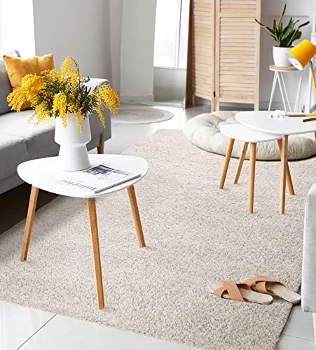 the carpet Port Moderner Hochflor Shaggy Wohnzimmer Teppich Soft Garn Einfarbig Creme Größe: 120x160 cm