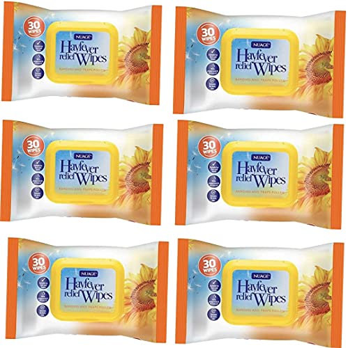 Hayfever Wipes - 6 x 30 Wipes = 180 - Allergy Relief for Adults Kids - hay-Fever Wipe Vegan Natural Remedy from Pollen Eyes Nose Mouth Face(6)