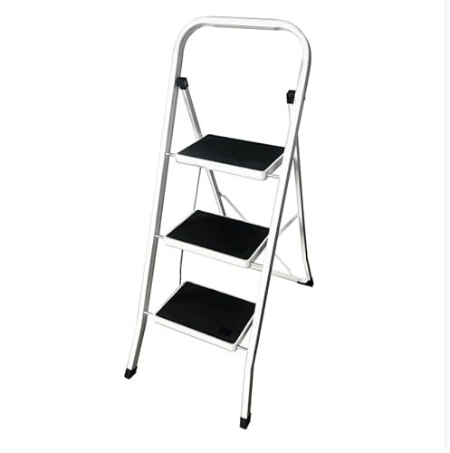 Escabeau pliable 3 marches - Stable - En acier - Antidérapant - Peut supporter jusqu'à 150 kg - Pour la maison, la cuisine, le garage