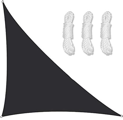 PRELGOSP Voile Dombrage Triangle Rectangle, Imperméable Voile Dombrage Triangulaire, Voile D'Ombrage de Bloc UV de 98% pour Jardin Terrasse Balcon,Noir,5x5x7.1m