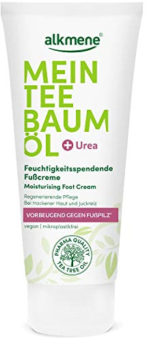 alkmene Mein Teebaumöl Fußcreme 100 ml vorbeugend gegen Fußpilz - Naturreines Teebaumöl, vegan & klimaneutral - Feuchtigkeitsspendende Fuß Creme mit Urea bei trockener Haut & Juckreiz