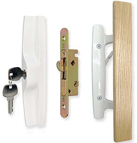Poignée de porte coulissante en verre, poignée intérieure en bois de chêne, avec clé, blanc