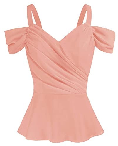 Generic Damen Sommer Lässig Schulterfrei Eine Schulter V-Ausschnitt Sling Cropped Top Einfarbig Plissee Top Nierengurt Lammfell Damen (Pink, L)
