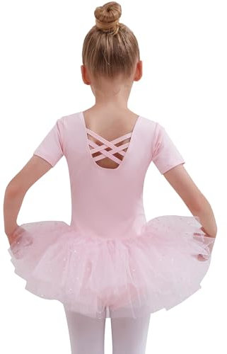 Tancefair Ropa de Ballet para niñas Vestido de Ballet Maillot de ballet de algodón Manga corta Maillot de baile para niños con falda de tutú