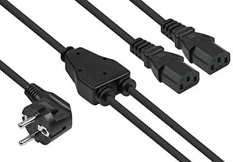 Kabelmeister Y-Netzkabel Schutzkontakt-Stecker Typ E+F (CEE 7/7, gewinkelt) an 2x Buchse C13, schwarz, 2m