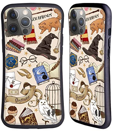 Head Case Designs Officially Licensed Harry Potter Hogwarts Pattern Deathly Hallows XXXVII Hybrid Case Compatible With Apple iPhone 14 Pro Max