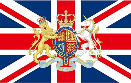 Tribute to the Queen of England – Union Jack-Flagge, britische Flagge, 152 x 91 cm, mit königlichem Wappen UK England Flagge, große britische Standardflaggen, Wimpelkette in Memoriam Queen Elizabeth