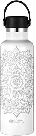 Yoga Design Lab | The Water Bottle | Premium Insulated Durable 18/8 Stainless Steel | Designed to Keep Liquids Cold for 24 Hours and Hot for 12 Hours | 20oz (500ml) (Mandala White)