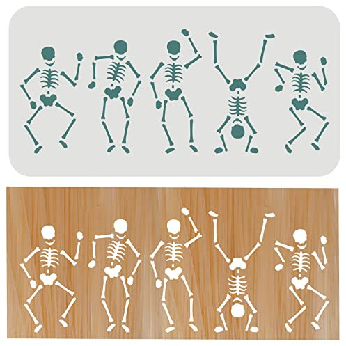 FINGERINSPIRE Skelett Tänzer Schablone 30x15cm Halloween Schablone zum Malen von Totenköpfen, wiederverwendbare tanzende Skelette Schablone für Wandrand, Möbel Holz Fliesen Heimwerker Dekor