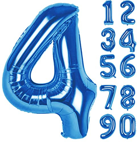 Luftballon 4. Folienballon Geburtstag Zahlen Luftballons,Blau XXL Riesen Zahl 4. Helium Ballon für Mädchen Junge Mann Frau 4. Geburtstagdeko Babyparty Jubiläum Festival Unternehmen Deko Zahlenballons