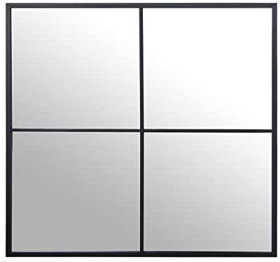 DRW Espejo de Pared Cuadrado de Ventana en Metal Negro 80x2x80cm