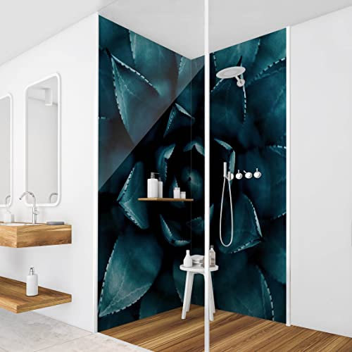 Bilderwelten Eck-Duschrückwand Folie 2x 210x80 cm Sukkulente Petrol II Bad-Rückwand Motiv fugenlose Wandverkleidung Dusche