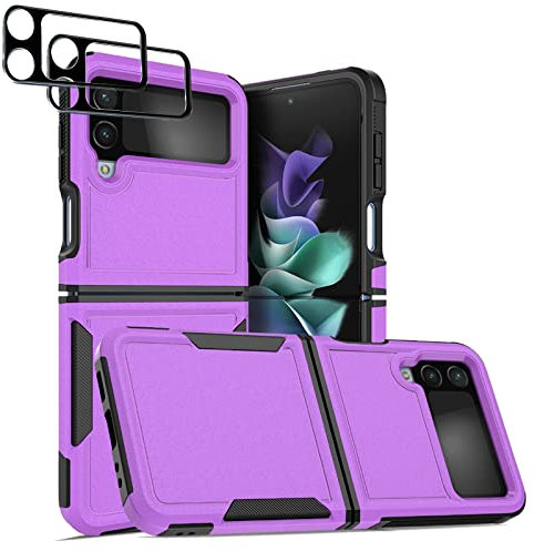Jeylly Custodia per Samsung Galaxy Z Flip 4 con pellicola protettiva, grado militare, doppio strato, resistente, antiurto, custodia protettiva per Samsung Galaxy Z Flip 4 5G, viola