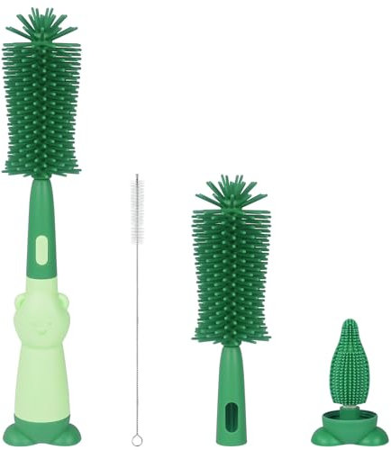 Vicloon Cepillo para Biberones, 3 en 1 Kit Cepillo de Silicona para Botella, Cepillo de Pezón Limpieza de Botellas para Bebés Kit para Botellas y Tetina, Sin BPA(Verde)