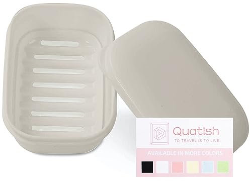 Quatish Porte-savon étanche avec couvercle et couche drainante, incassable, pour voyage, articles de toilette essentiels pour camping, gym, salle de bain, beige