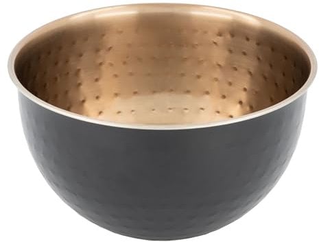 Bravich Decorative Serving Bowl - Small Black & Copper Salad Bowl for Kitchen Accessories, Ideal for Food Storage, Mixing, Serving & Decor. Stainless Steel Snack Bowl with Hammered Finish - 15.5cm