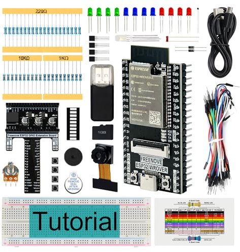 Freenove Basic Starter Kit for ESP32-WROVER CAM (Included), Dual-core 32-bit 240 MHz Microcontroller, Onboard Camera Wireless, Python C Code, 400-Page Detailed Tutorial, 141 Items, 58 Projects