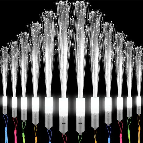 Funmo 12 Stück Leuchtstäbe Glasfaser, Leuchtstäbe Partyzubehör, Weiß Leuchtstab, 3 Modi Blinkende, für Kinder Weihnachten, Party, Konzert, Hochzeit, Mitgebsel Kindergeburtstag