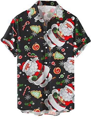 GREGG Men's Hawaiian Shirt - Retro Bowling Print Button Down Short Sleeve Christmas Party Shirt (Xmas D,XX-Large)