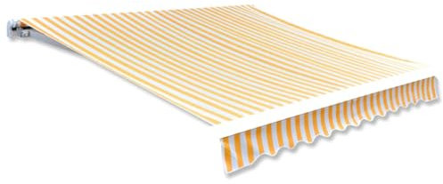 AUVYI Telo di copertura per tende da sole, in tela, giallo girasole e bianco, 3 x 2,5 m, tessuto di ricambio per tende da sole, per esterni, impermeabile, di alta qualità