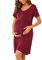 Bresdk Chemise de Nuit de Maternité à Boutons pour Femmes Vêtements de Nuit à Manches Courtes Hôpital d'allaitement, Bouton - vin Rouge, M