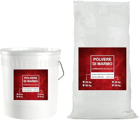 SABBIA POLVERE MARMO CARBONATO DI CALCIO PURO - conf DA 8/25 KG SACCO DA 50 KG (Granulometria fine 100-400 micron, 25 Kg VASO)