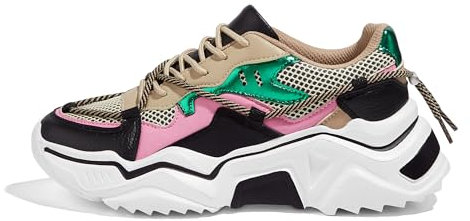 LUCKY STEP Zapatillas Plataforma Mujer – Retro Chunky Dad Shoes, Zapatos de Moda con Bloques de Colores para Uso Diario y Paseos (Negro/Verde, 9US-39EU-6UK)