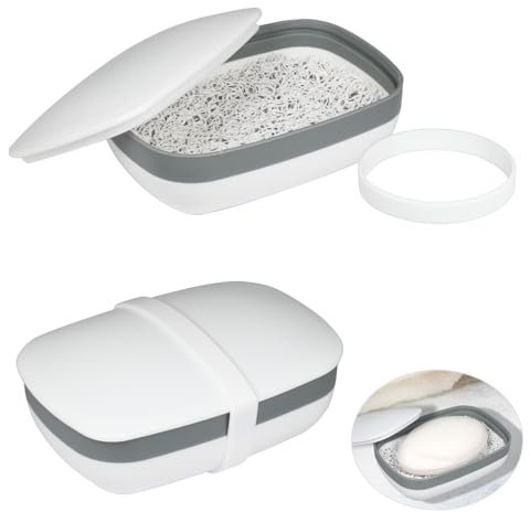 YoHyien 2 Pcs Travel Soap Case, Leakproof Soap Box, Waterproof Soap Dish with Lid, Travel Soap Holder with Soap Saver & Silicone Band, Portable Shampoo Bar Container for Bathroom, Gym, Camping, School