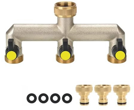 XPJBKC Wasserverteiler 3 Wege, 3 Wege Verteiler, 3/4 Zoll 3-Wege Wasserverteiler aus Messing, Wasserverteiler mit 3 leckagefreien Kugelhähnen, Wasseranschluss Verteiler für Garten Bewässerung